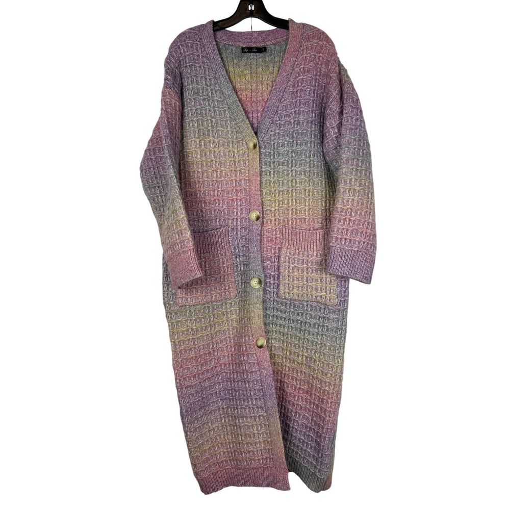 Lyla + Luxe Colorful Long Cardigan Longline Multicolor Basketweave Knit Duster S